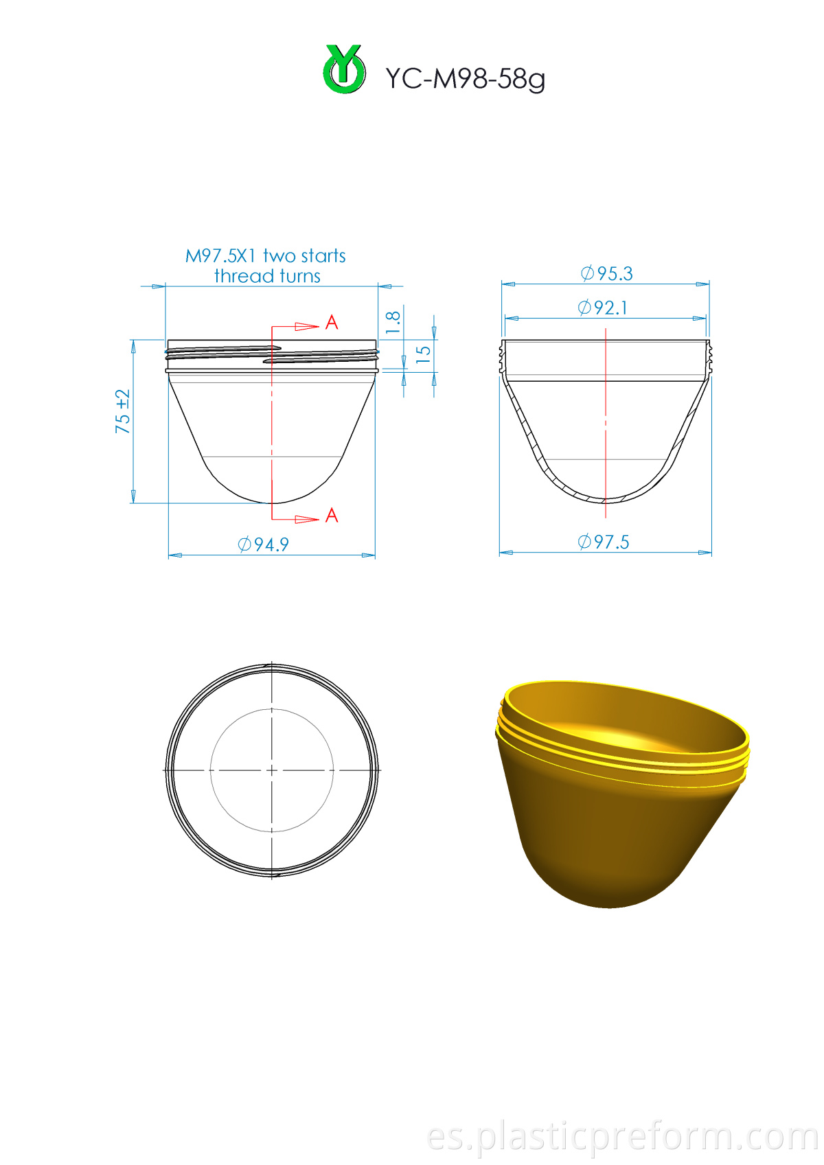 98mm 58g wide mouth PET preform